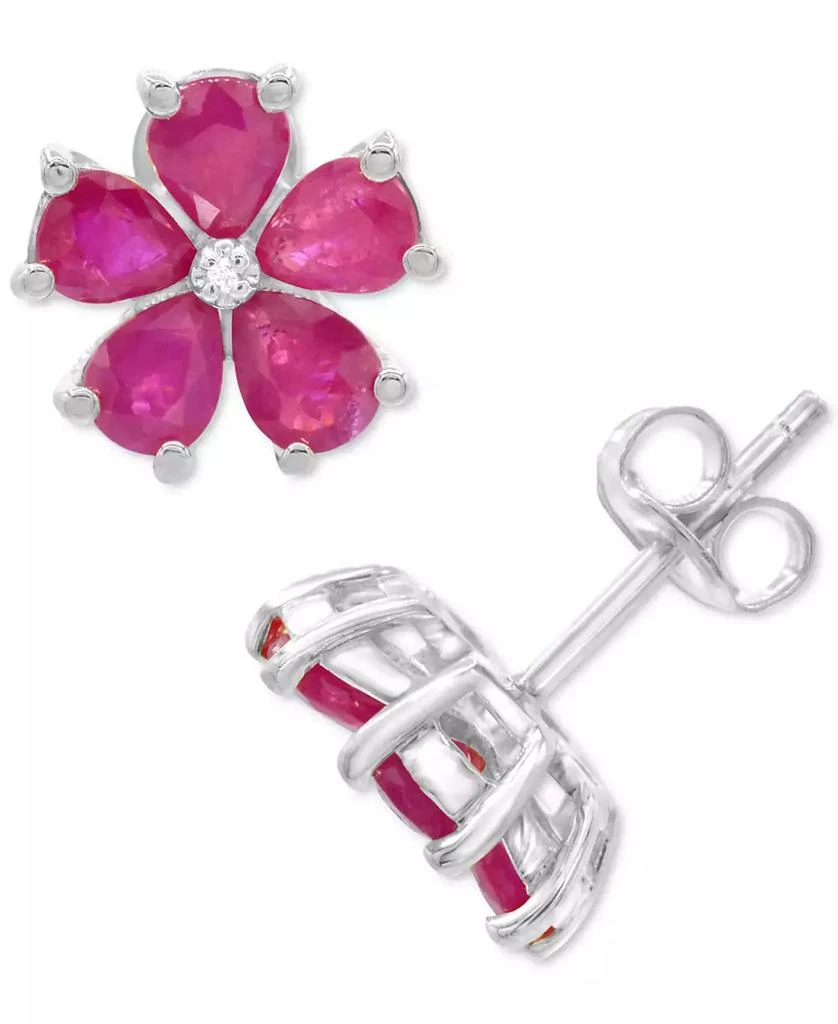 商品Macy's|Lab-Grown Ruby (3-1/8 ct. t.w.) & Diamond Accent Flower Stud Earrings in Sterling Silver,价格¥725,第1张图片