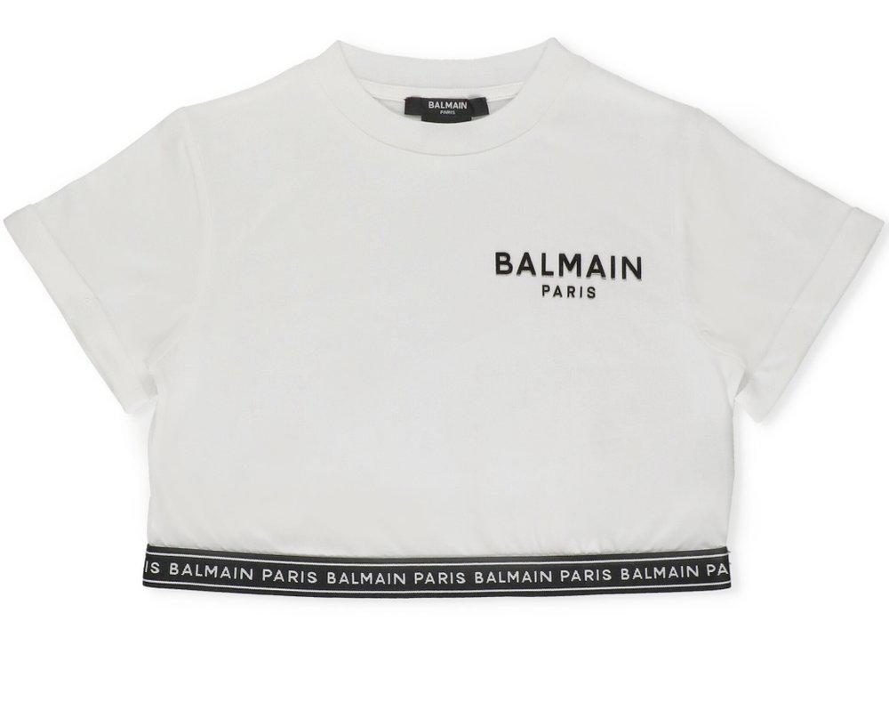 Balmain Kids Logo Printed Cropped T-Shirt商品第1张图片规格展示