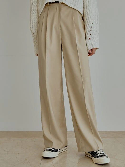 商品RE_L|Normal Pin Tuck Slacks _Beige,价格¥888,第1张图片