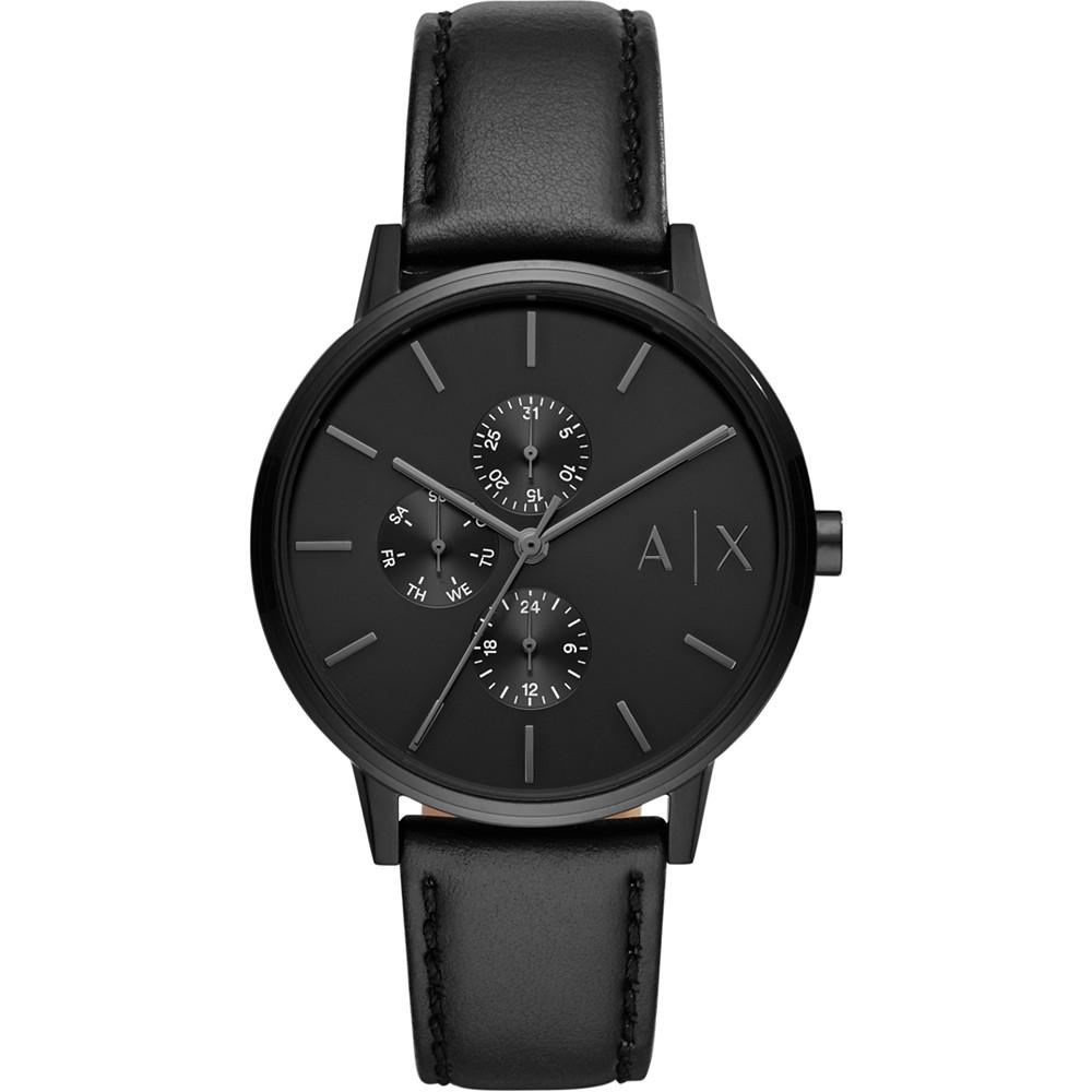 Men's Black Leather Strap Watch 42mm商品第1张图片规格展示