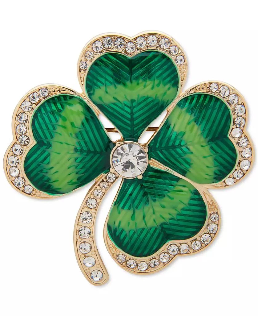 商品Anne Klein|Gold-Tone Crystal 4-Leaf Clover Pin,价格¥127,第1张图片