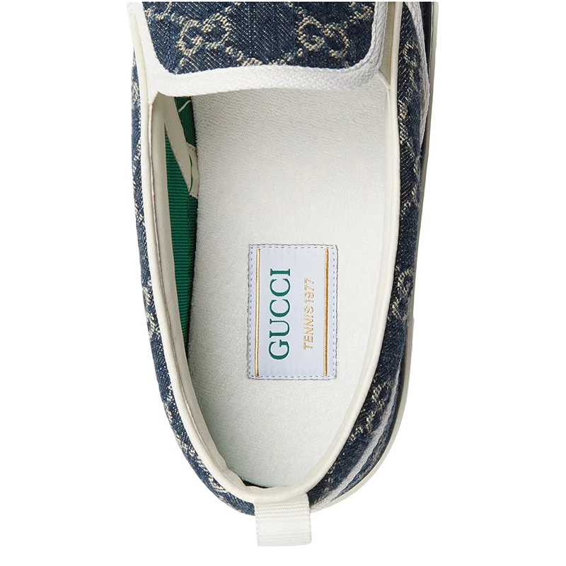 【预售3-7天】GUCCI/古驰 22年春夏新款 Tennis 1977系列 男士深蓝色/象牙白环保水洗丹宁面料老花提花便鞋帆布鞋‎6434892KQ204465 商品