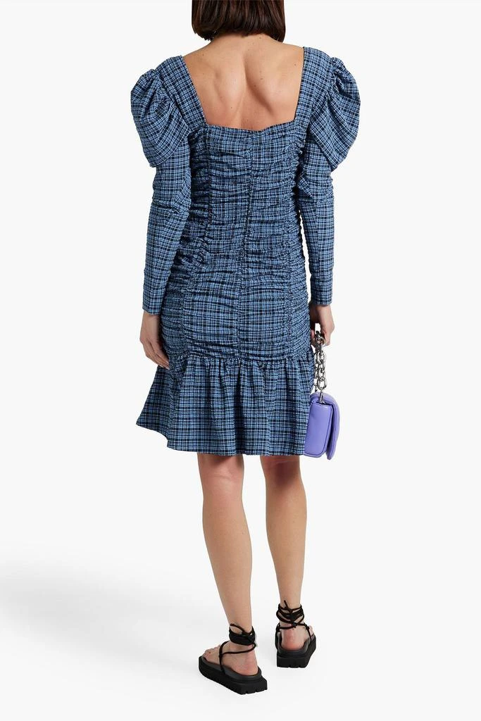 商品Ganni|Ruched checked stretch-seersucker mini dress,价格¥580,第3张图片详细描述