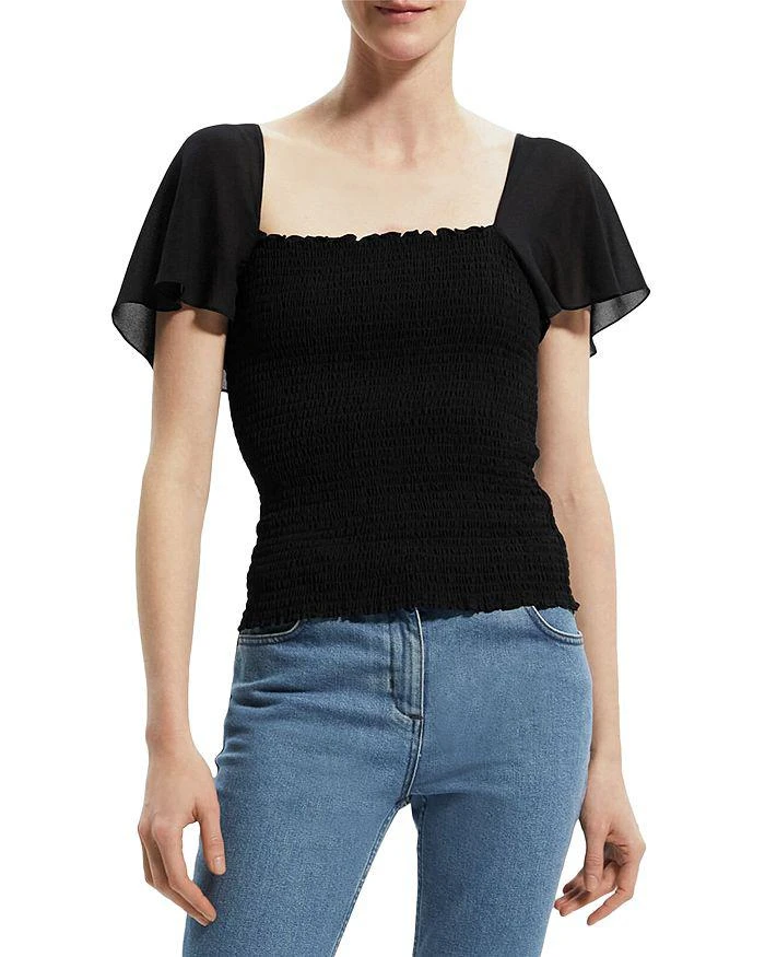 商品Theory|Sheer Sleeve Smocked Top,价格¥658,第1张图片