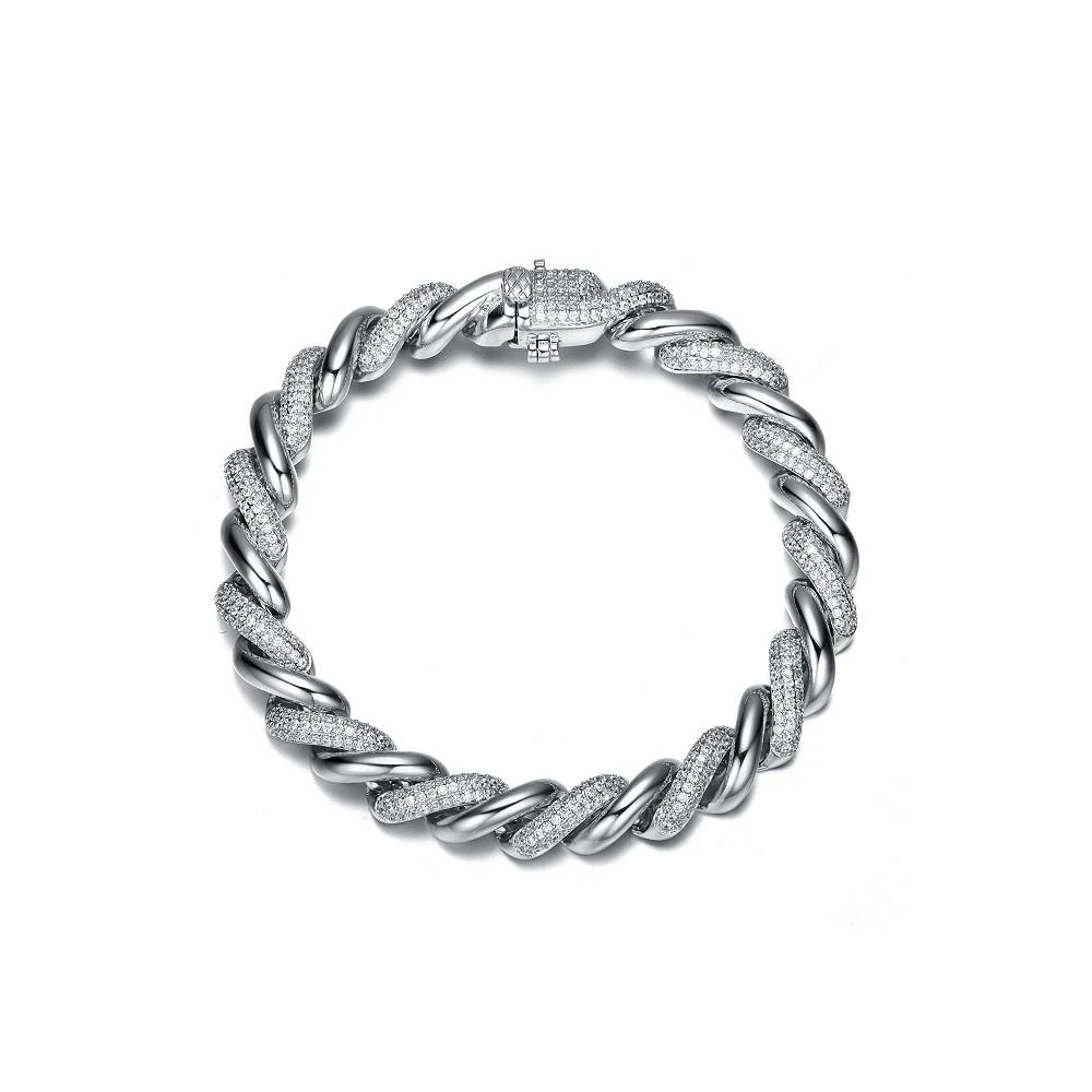 商品Genevive|Sterling Silver White Gold Plated Clear Round Cubic Zirconia Wavy Twisted Bracelet,价格¥1518,第3张图片详细描述