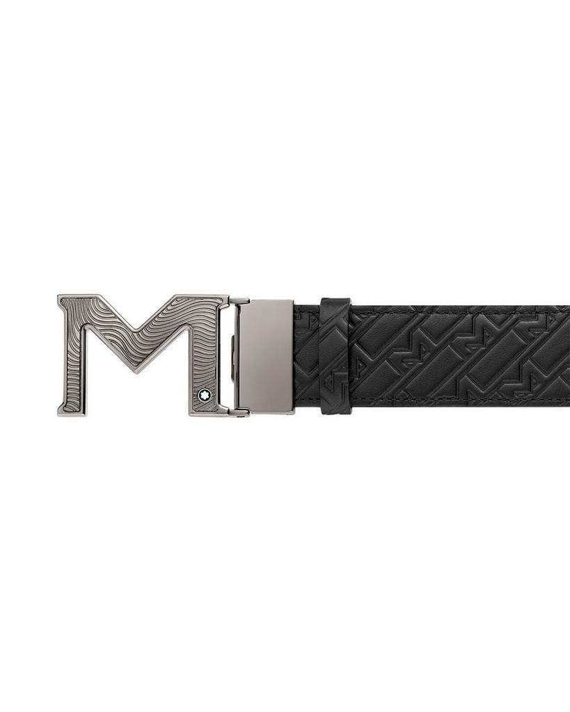 M Buckle Reversible Embossed Leather Belt商品第2张图片规格展示