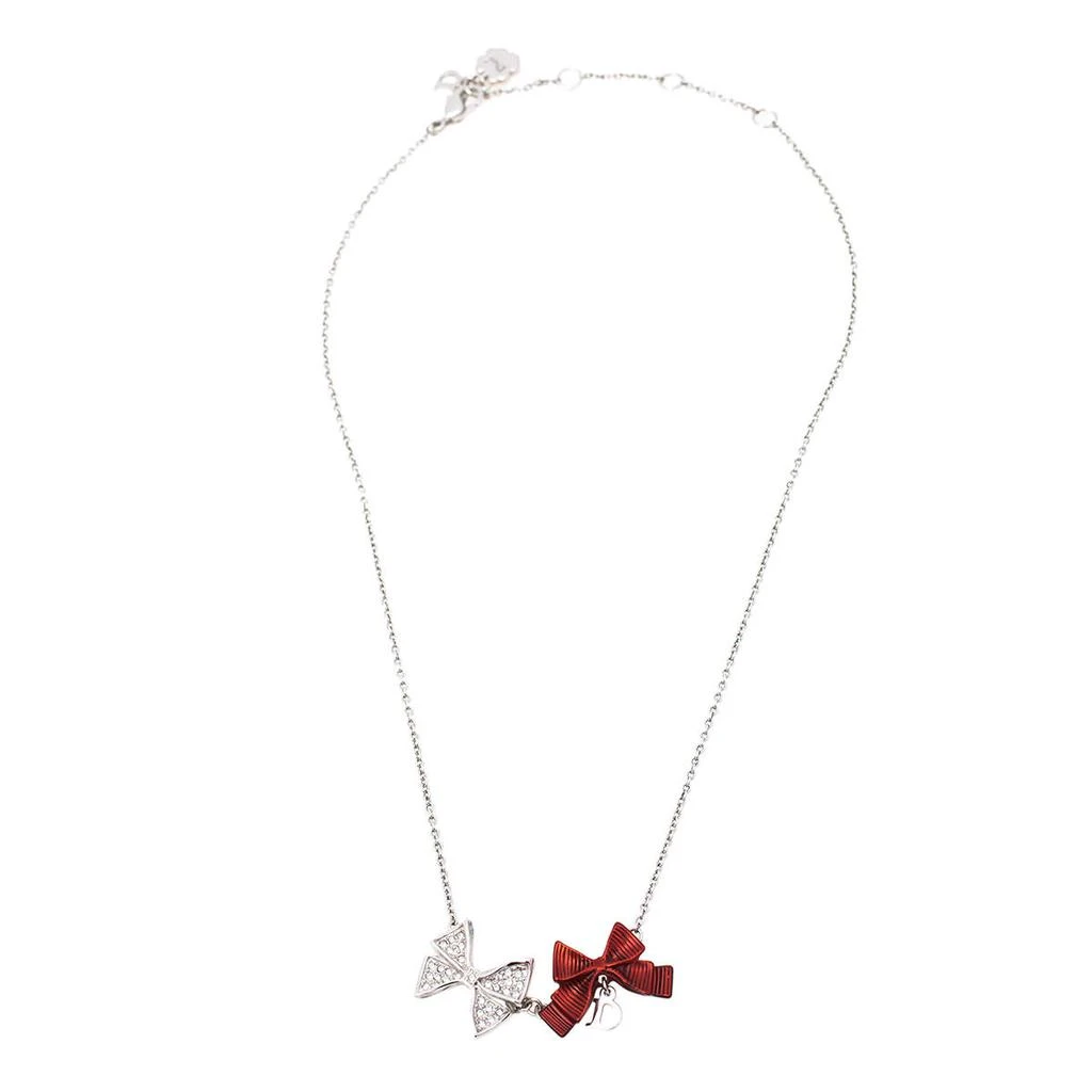 商品[二手商品] Dior|Dior Crystal Silver/Red Tone Textured Bow Pendant Necklace,价格¥1348,第2张图片详细描述