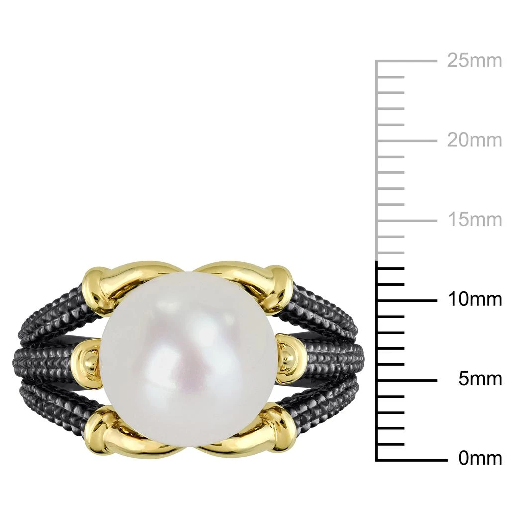 商品Mimi & Max|10.5-11mm White Cultured Freshwater Pearl on Two-Tone Split Shank Ring in Yellow and Black Rhodium Plated Sterling Silver,价格¥397,第3张图片详细描述