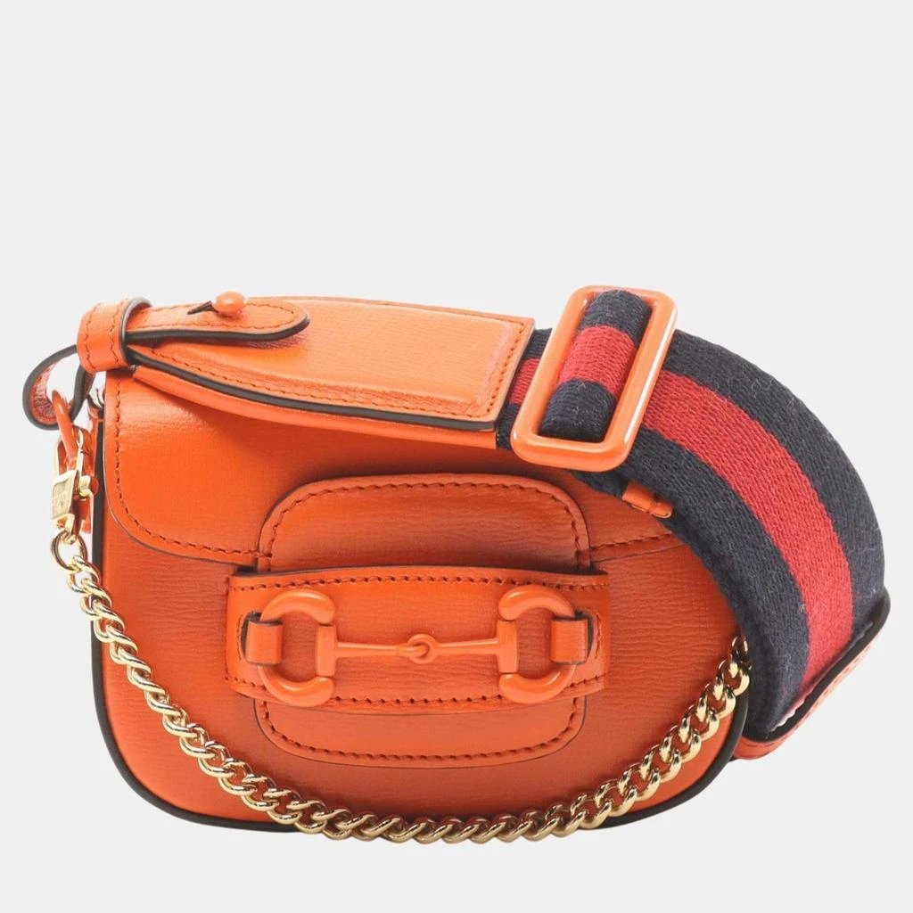 商品[二手商品] Gucci|Gucci Orange Leather Mini Horsebit 1955 Web Satchel Bag,价格¥11354,第1张图片