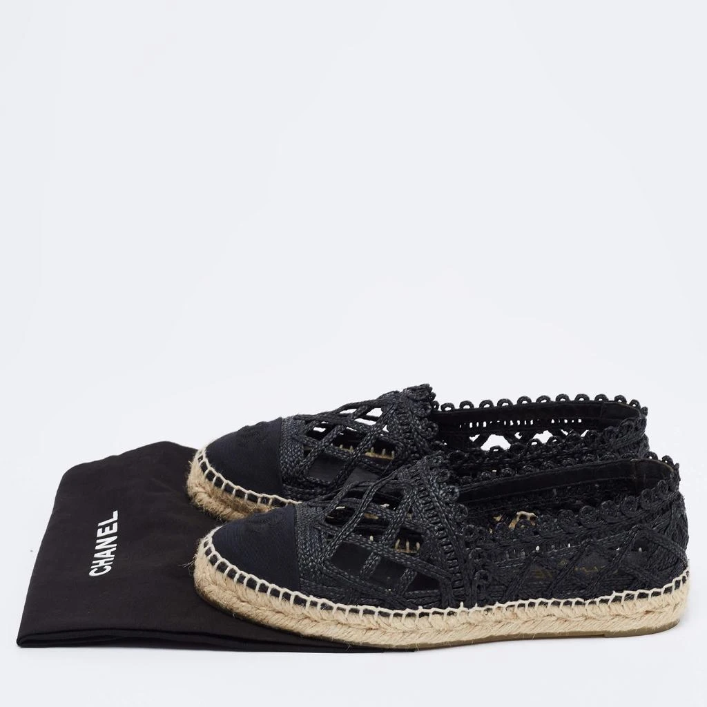 Chanel Black Woven Raffia and Grosgrain Fabric CC Cap Toe Flat Espadrilles Size 38 商品