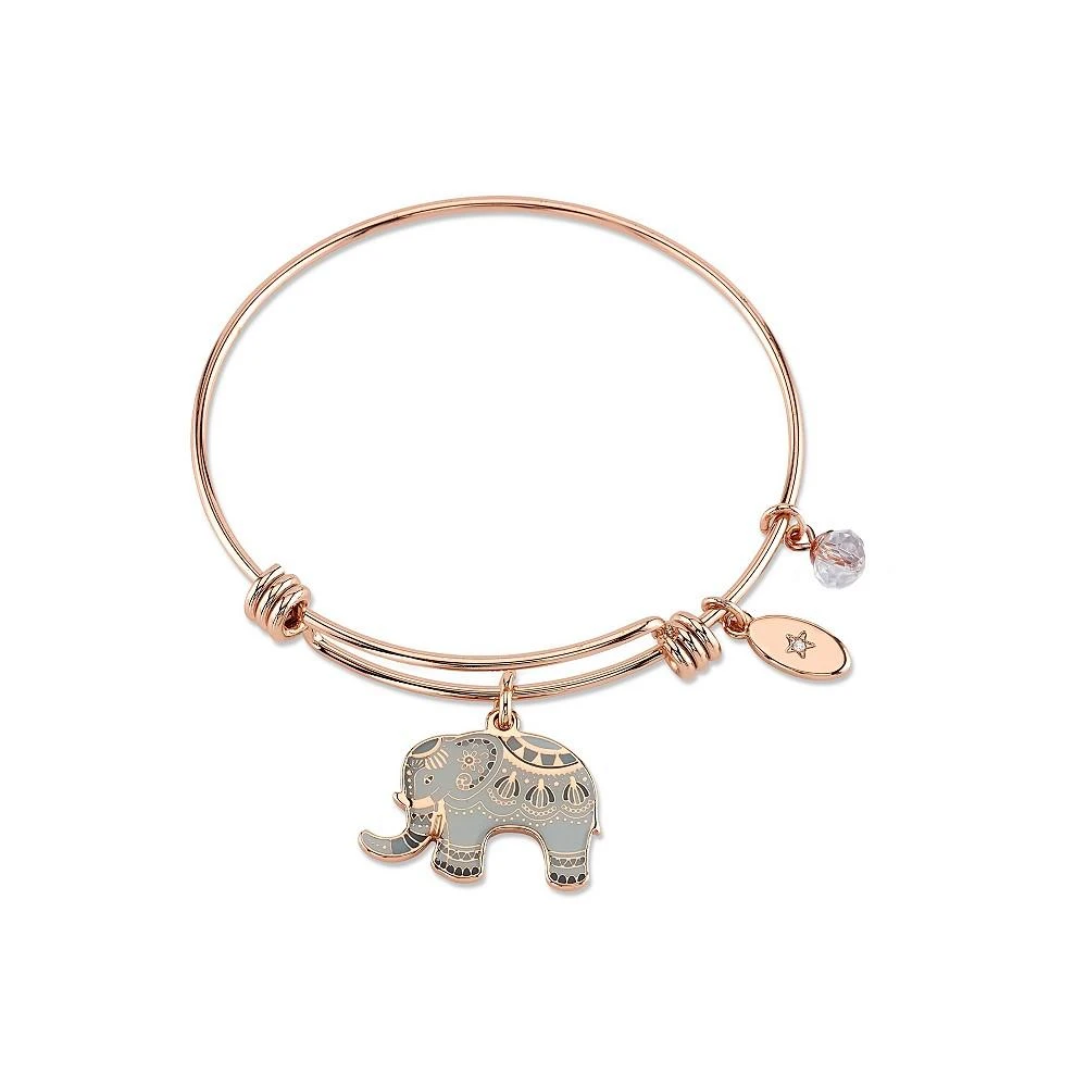 Unwritten "All Good Things are Wild and Free" Elephant Charm Adjustable Bangle Bracelet in Rose Gold-Tone Stainless Steel with Silver Plated Charms 1