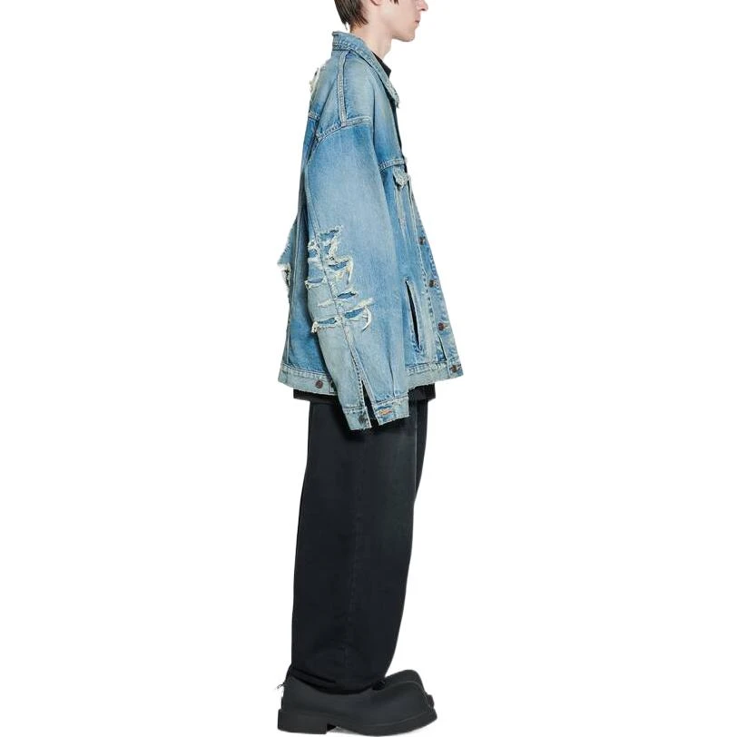 商品[国内直发] Balenciaga|巴黎世家 SS23 水洗仿旧破洞牛仔外套 宽松版型牛仔外套 男款 牛仔蓝,价格¥7663,第6张图片详细描述