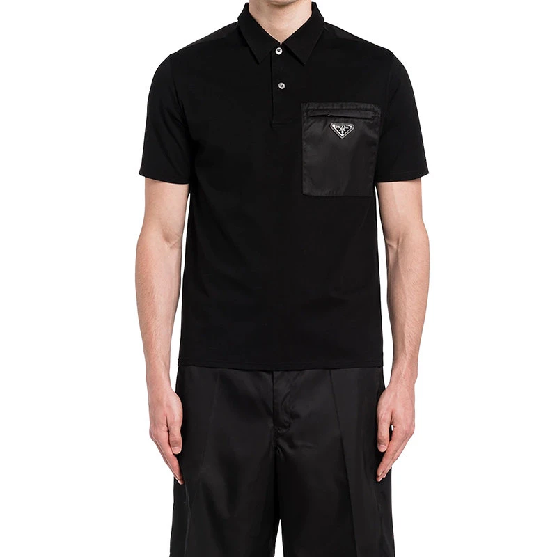 商品Prada|【预售3-7天】普拉达  男士黑色棉质尼龙细节短袖Polo衫UJN703_1YED_F0806_S_211,价格¥6743,第4张图片详细描述