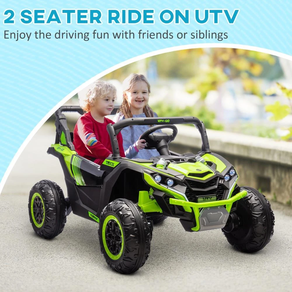 商品BreeBe|Qaba 24V 7AH Ride on UTV, 2 Seater 4MPH Kids Electric Car Ride on Battery Powered Toy with 4 Shock Absorbers, Music Horn and LED Lights, for Toddlers 3-8 Years, Green,价格¥3482,第4张图片详细描述