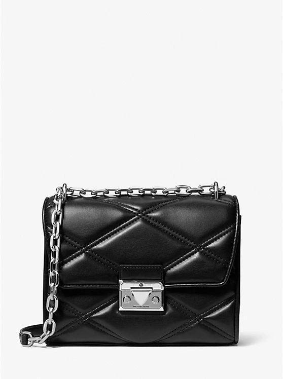 商品Michael Kors|Michael Kors Serena Medium Diamond Stepptasche aus Kunstleder mit Klappe Umhängetasche Schwarz,价格¥4122,第1张图片