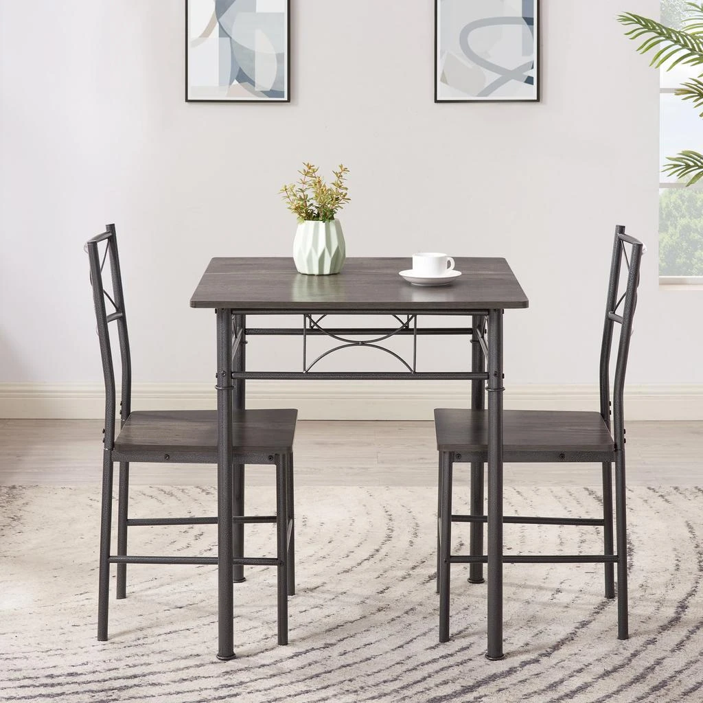 商品Streamdale Furniture|Streamdale 3-Piece Kitchen Dining Room Table Set Grey Chair,价格¥1314,第2张图片详细描述