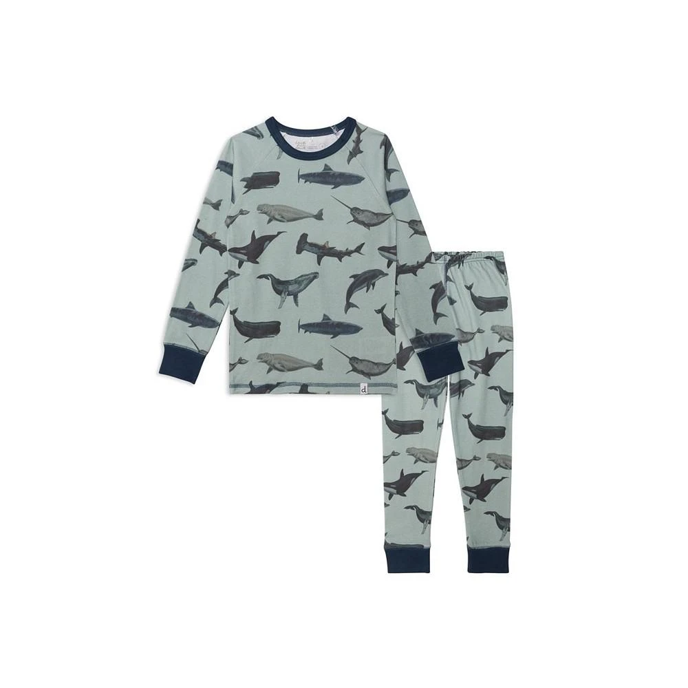 商品Deux par Deux|Boy Organic Cotton Two Piece Printed Pajama Set Blue Sharks & Whales - Toddler|Child,价格¥276,第1张图片