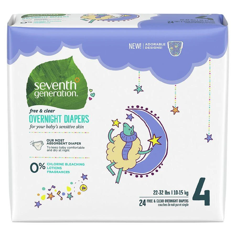 商品Seventh Generation|Overnight Baby Diapers Free & Clear Size 4 (22-37 lbs),价格¥97,第1张图片