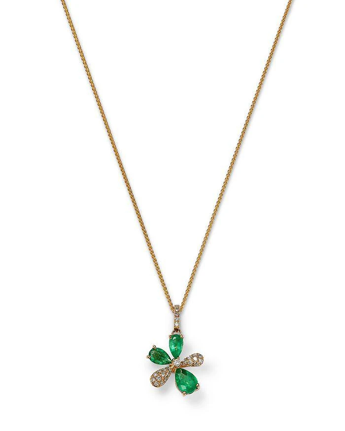 商品Bloomingdale's Fine Collection|Emerald & Diamond Flower Pendant Necklace in 14K Yellow Gold, 18",价格¥13738,第1张图片详细描述
