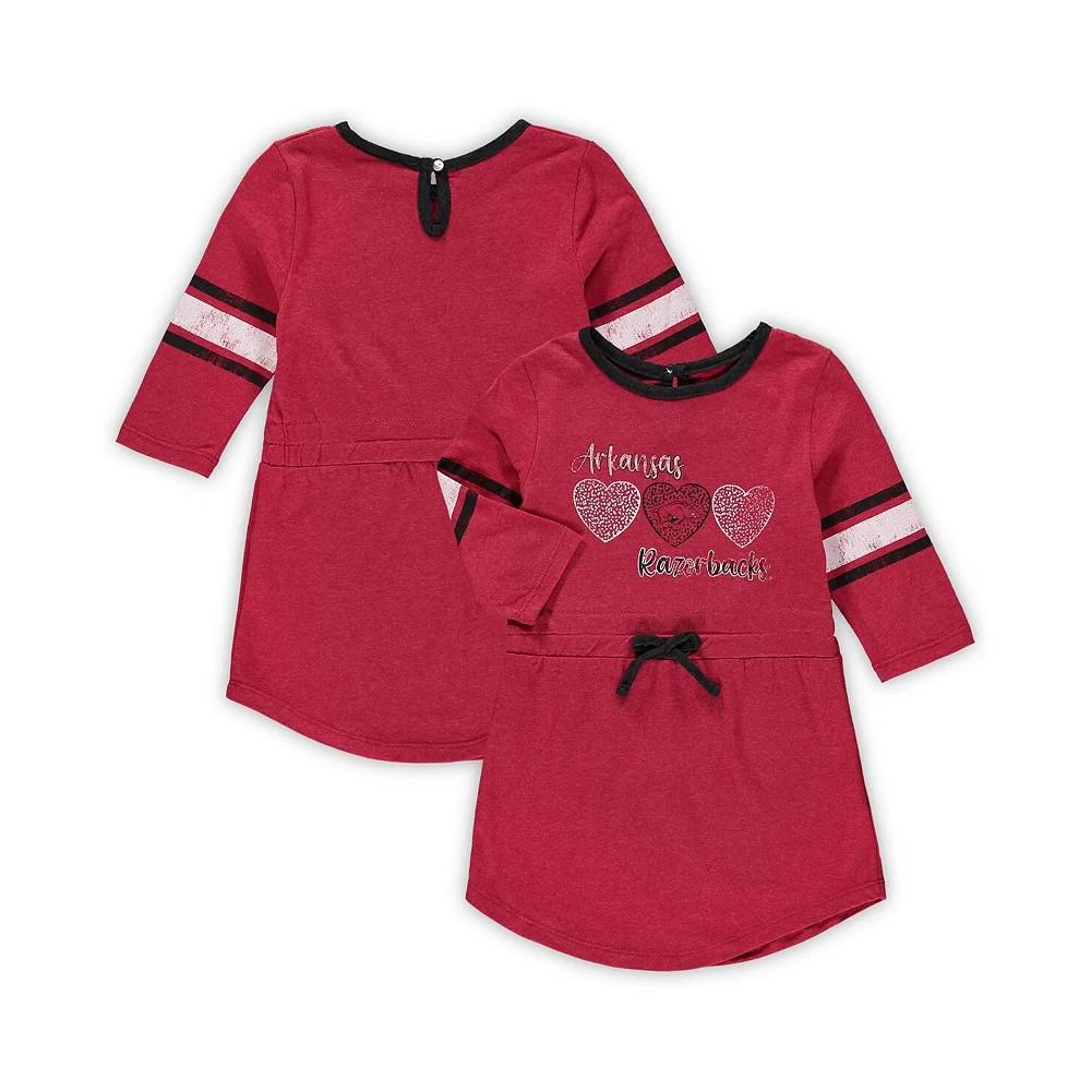 商品Colosseum|Toddler Girls Heathered Cardinal Arkansas Razorbacks Poppin Sleeve Stripe Dress,价格¥224,第1张图片