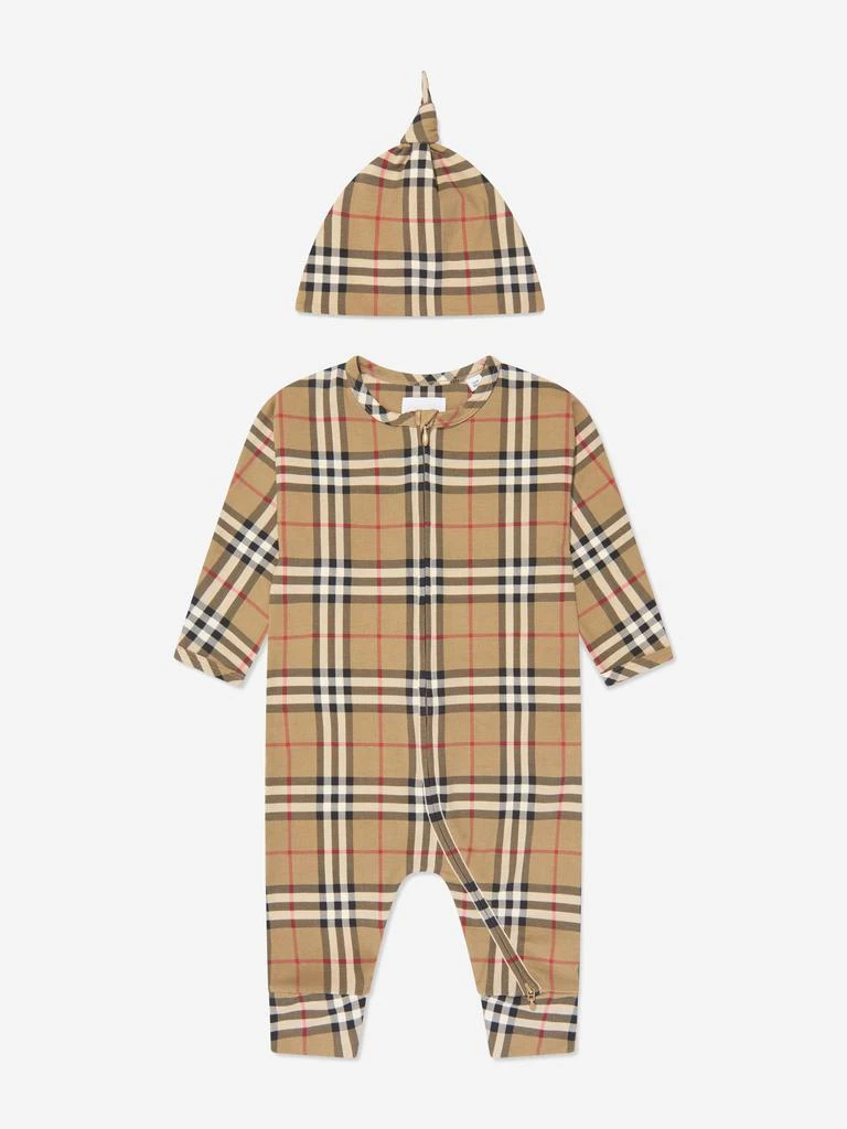 商品Burberry|Burberry Baby Claude Romper Set in Archive Beige Check,价格¥2657,第1张图片