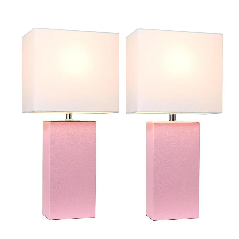 商品Elegant Designs|2 Pack Modern Leather Table Lamps with White Fabric Shades, Pink,价格¥809,第2张图片详细描述