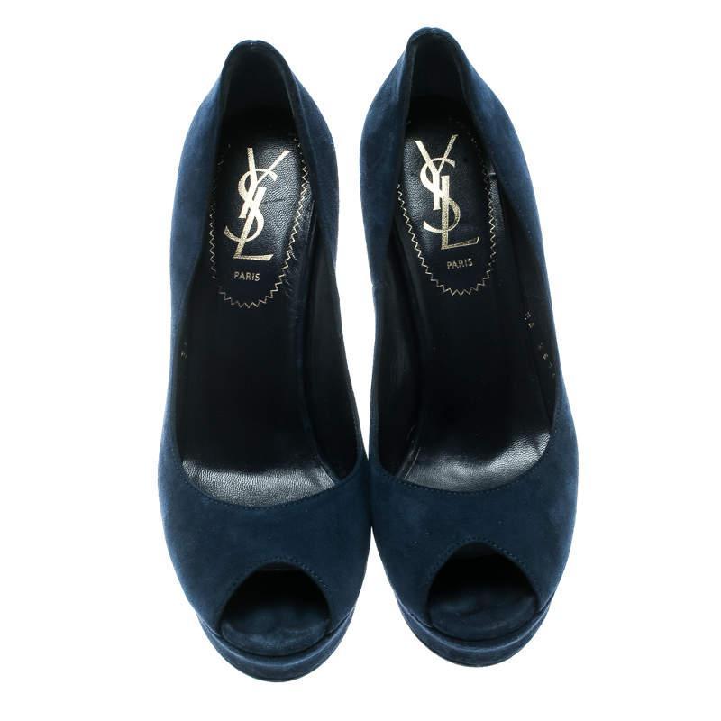 商品[二手商品] Yves Saint Laurent|Saint Laurent Blue Suede Palais Platform Peep Toe Pumps Size 36,价格¥1588,第5张图片详细描述