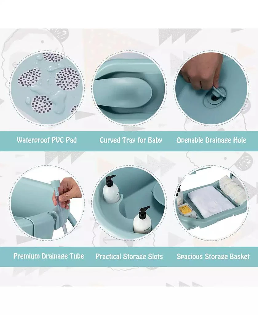 商品Costway|Baby Changing Table with Bathtub, Folding & Portable Diaper Station with Wheels,价格¥964,第5张图片详细描述