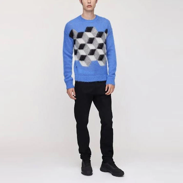商品[国内直发] Moncler|盟可睐 x fragment藤原浩联名 菱形图案圆领套头毛衣 男款 蓝色,价格¥3967,第4张图片详细描述