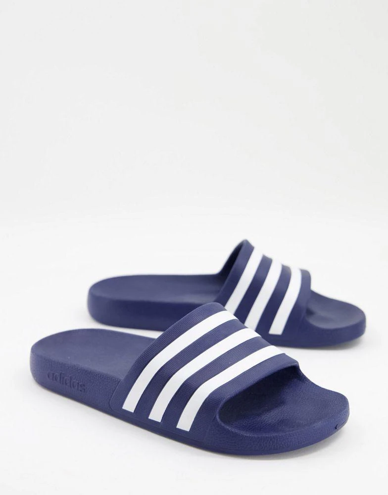 商品Adidas|adidas Swim Adilette white stripe sliders in navy,价格¥226,第1张图片
