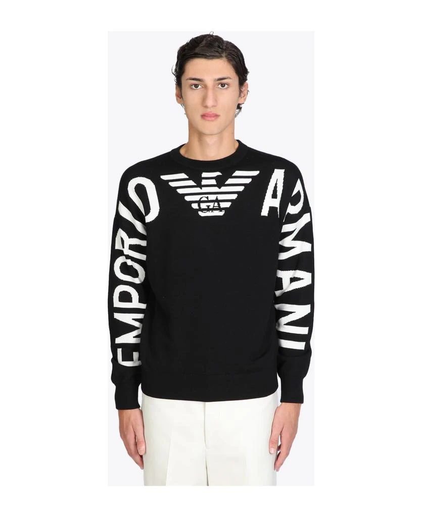 商品Emporio Armani|Pullover Black wool sweater with front logo.,价格¥2204,第1张图片