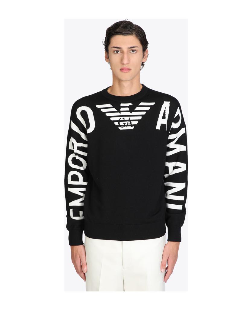 商品Emporio Armani|Pullover Black wool sweater with front logo.,价格¥2001,第1张图片