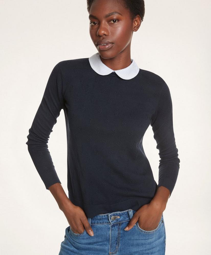 商品Brooks Brothers|Cotton Striped Removable Collar Leaf-Stitched Sweater,价格¥824,第1张图片