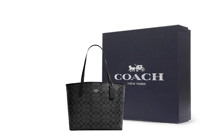 商品[国内直发] Coach|蔻驰 City 33 经典老花按扣开合大容量 帆布拼皮革 托特包Tote包购物袋单肩包 女款 黑色,价格¥2497,第9张图片详细描述