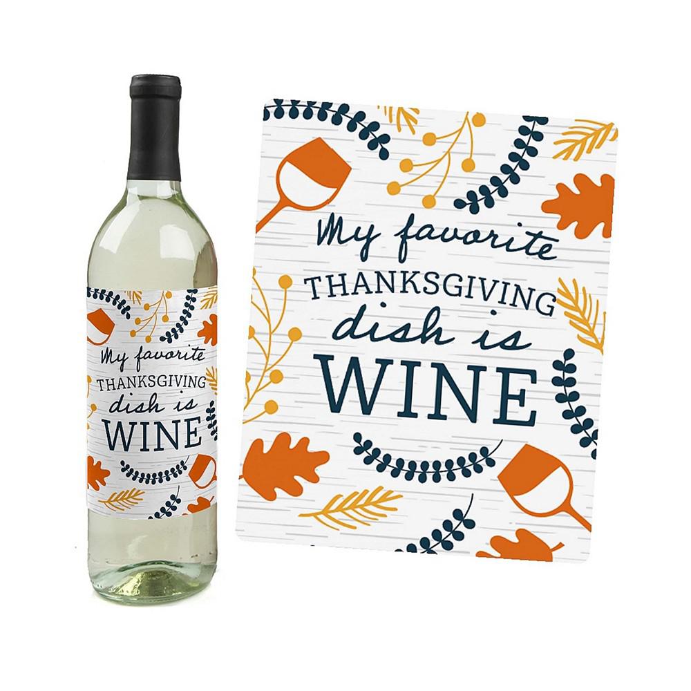 Happy Thanksgiving - Fall Harvest Party Decorations for Women and Men - Wine Bottle Label Stickers - Set of 4商品第2张图片规格展示