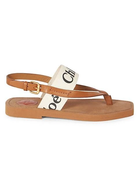 商品Chloé|Woody Flat Leather Thong Slingback Sandals,价格¥2038,第1张图片