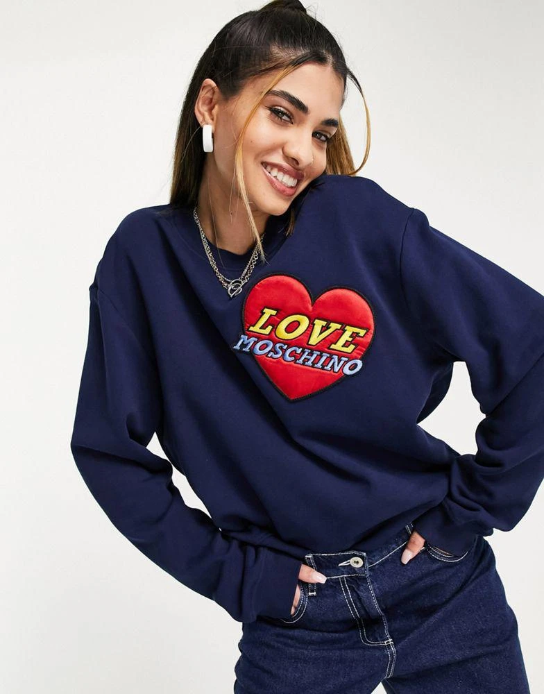 商品Love Moschino|Love Moschino logo patch sweatshirt in blue,价格¥747,第1张图片