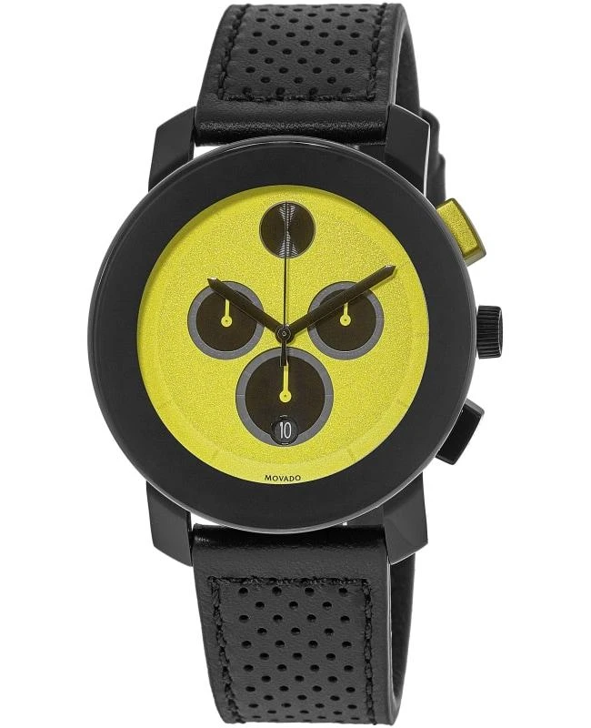 商品Movado|Movado Bold TR90 Yellow Dial Leather Strap Men's Watch 3600766,价格¥1959,第1张图片