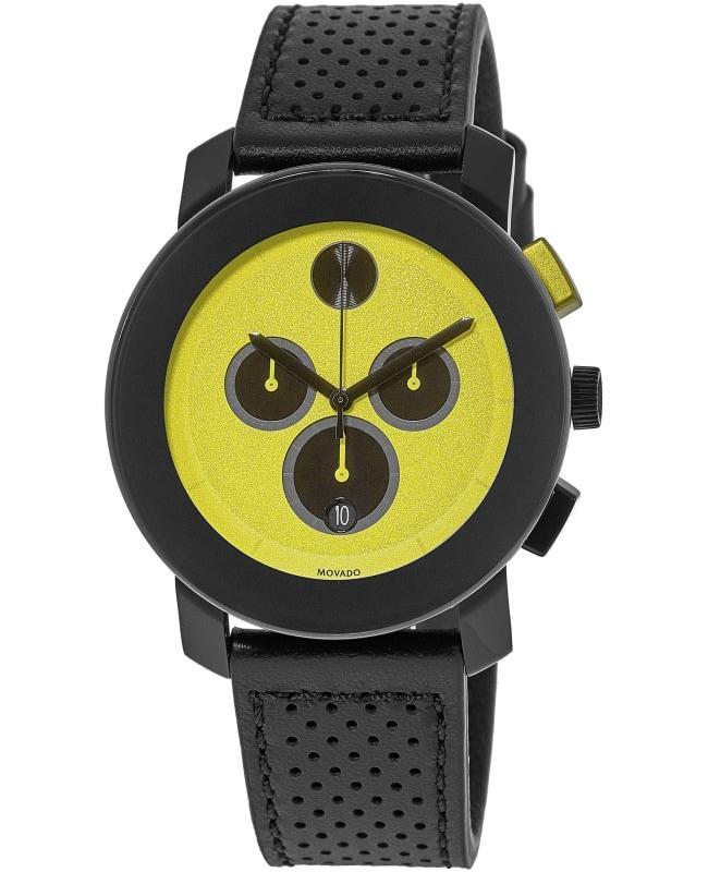 商品Movado|Movado Bold TR90 Yellow Dial Leather Strap Men's Watch 3600766,价格¥2094,第1张图片