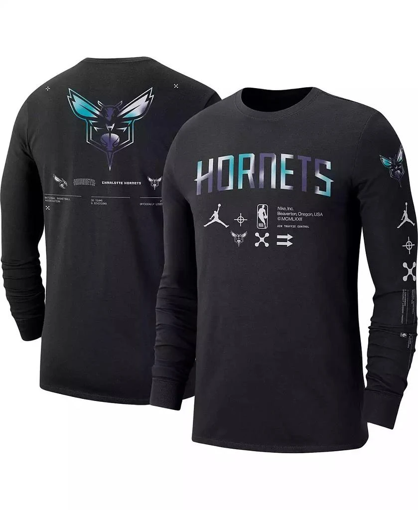 商品Jordan|Men's Black Charlotte Hornets Essential Air Traffic Control Long Sleeve T-shirt,价格¥253,第1张图片