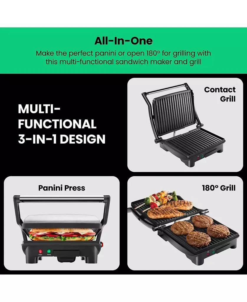 商品Chefman|Electric Panini Press & Grill w/ Non Stick Plates, Opens Flat,价格¥278,第3张图片详细描述