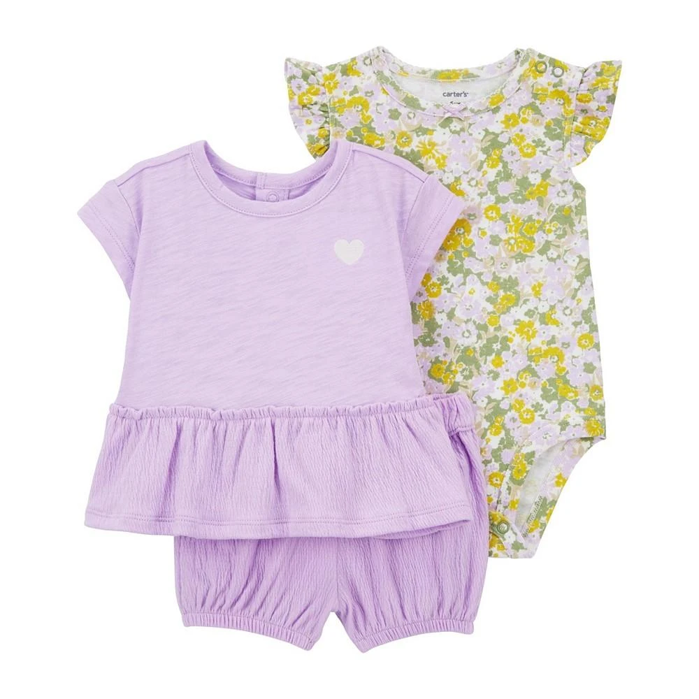 商品Carter's|Baby Floral Crinkle Jersey Little Short, 3 Piece Set,价格¥84,第1张图片