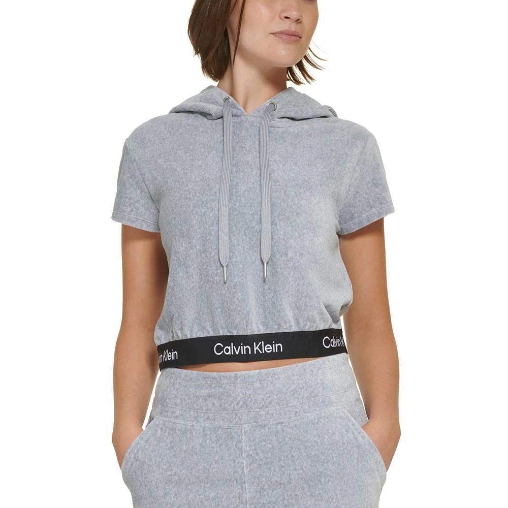 商品Calvin Klein|Women's Short-Sleeve Velour Logo-Waist Hoodie,价格¥224,第1张图片