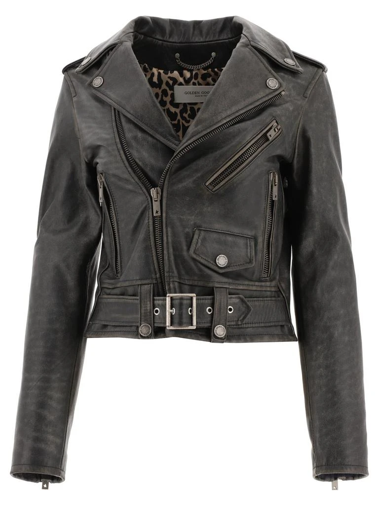 商品Golden Goose|Golden Goose Deluxe Brand Cracked Effect Leather Biker Jacket,价格¥8338,第1张图片