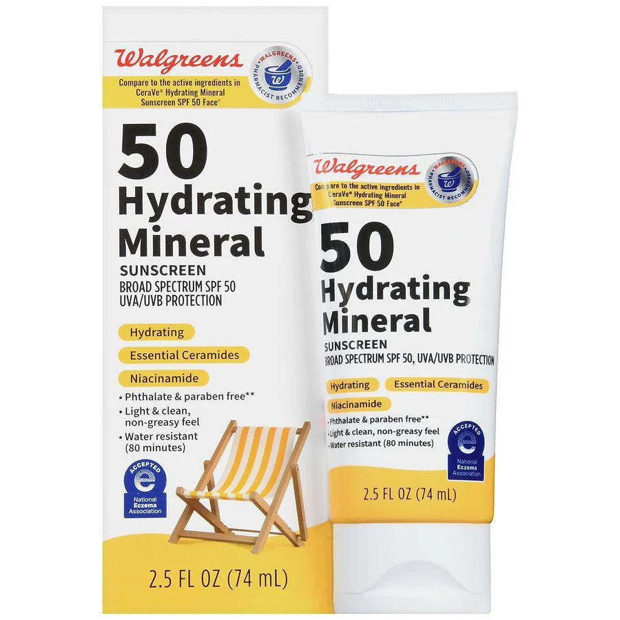 商品Walgreens|Hydrating Mineral Sunscreen SPF 50,价格¥60,第1张图片