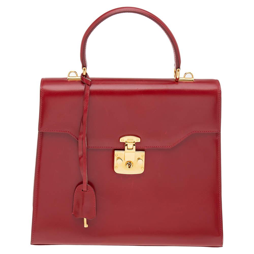 Gucci Red Leather Vintage Kelly Rare Lady Lock Top Handle Bag商品第1张图片规格展示