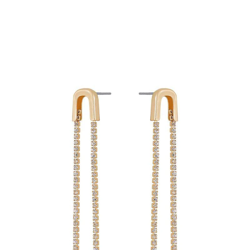 商品Ettika Jewelry|Double Crystal Chain Drop 18k Gold Plated Earrings ONE SIZE ONLY,价格¥302,第2张图片详细描述