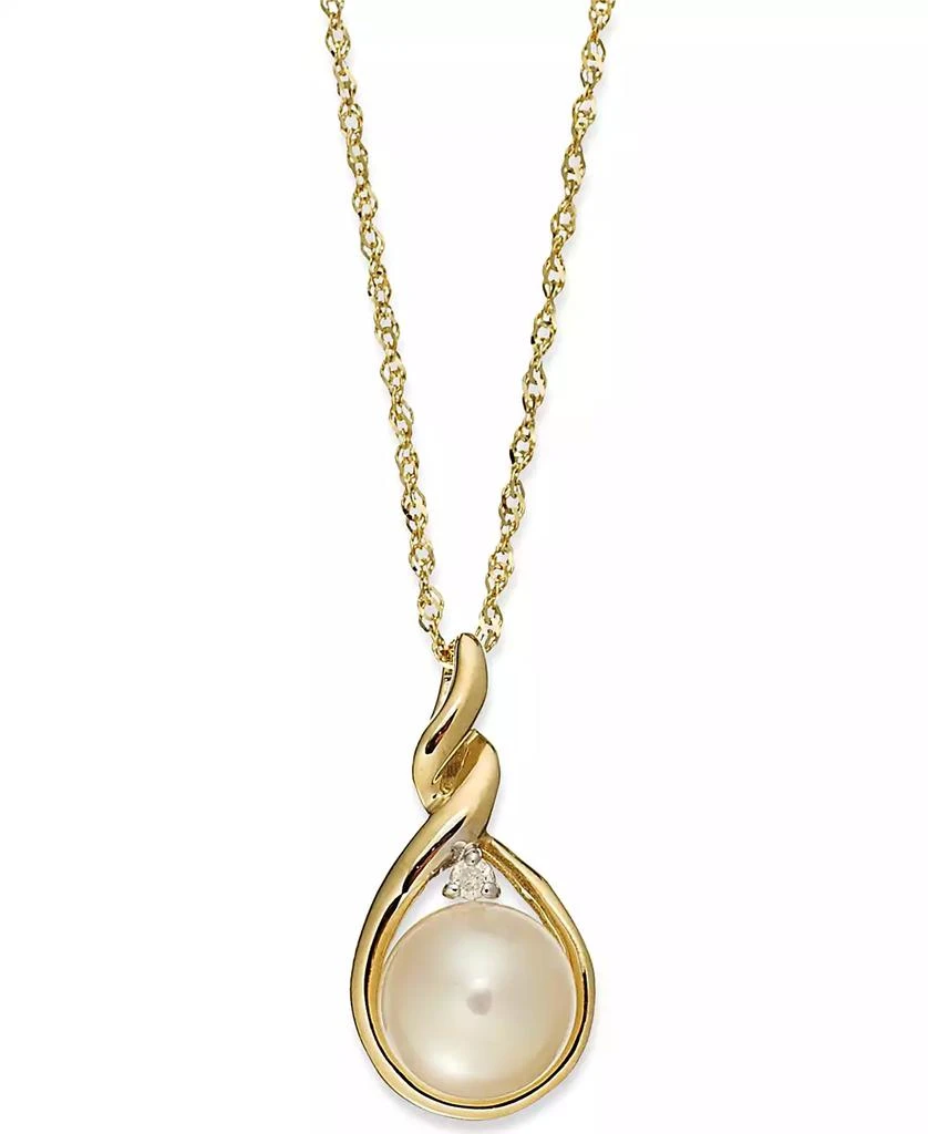 商品Macy's|14k Gold Necklace, Cultured Freshwater Pearl and Diamond Accent Twist Pendant,价格¥2288,第1张图片