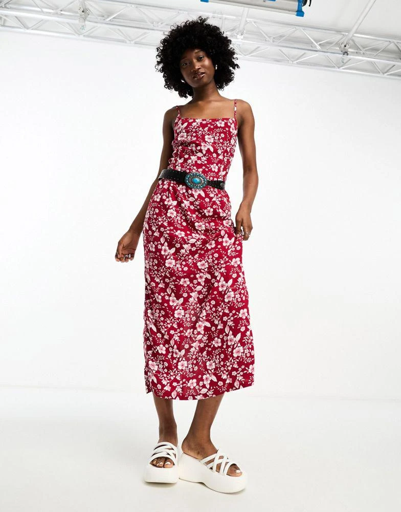 商品Motel|Motel bold floral maxi cami dress in berry red,价格¥207,第1张图片