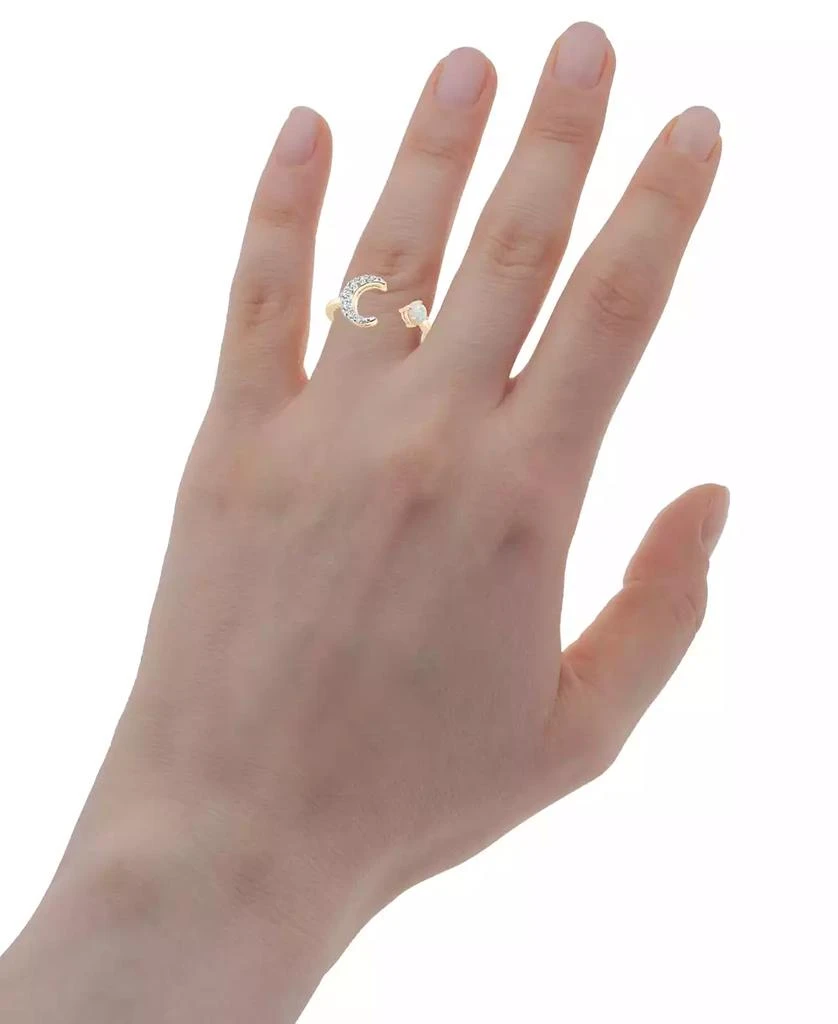 商品Macy's|Lab-Created Opal (1/10 ct. t.w.) & Lab-Created White Sapphire (3/8 ct. t.w.) Crescent Moon Cuff Ring in 14k Gold-Plated Sterling Silver,价格¥457,第2张图片详细描述